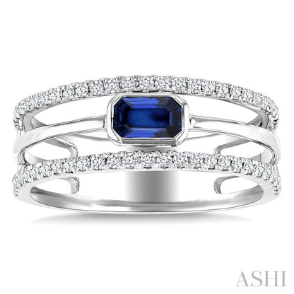 Emerald Shape East-West Gemstone & Diamond Ring