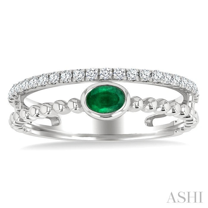 Bead Oval Shape East-West Gemstone & Diamond Ring