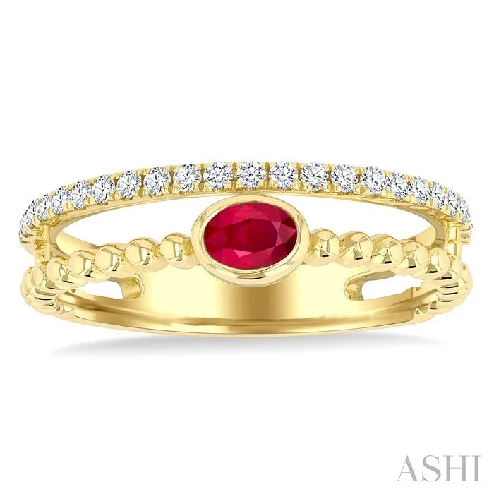 Bead Oval Shape East-West Gemstone & Diamond Ring