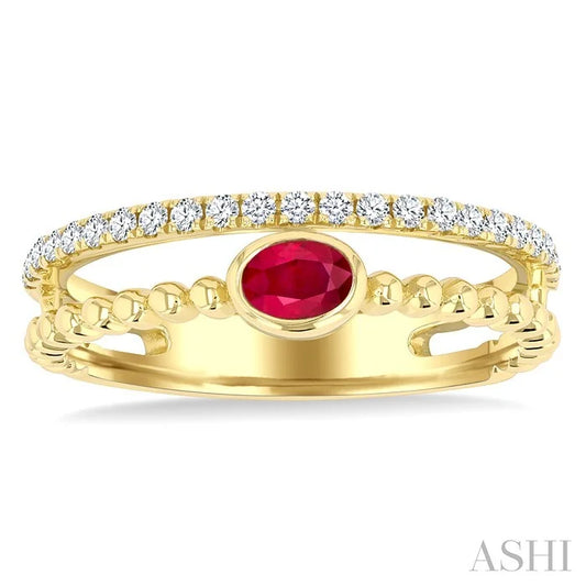 Bead Oval Shape East-West Gemstone & Diamond Ring