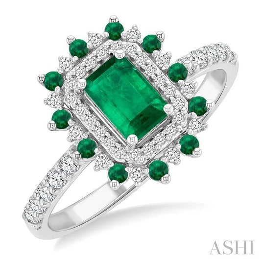 Emerald Shape Gemstone & Halo Diamond Ring