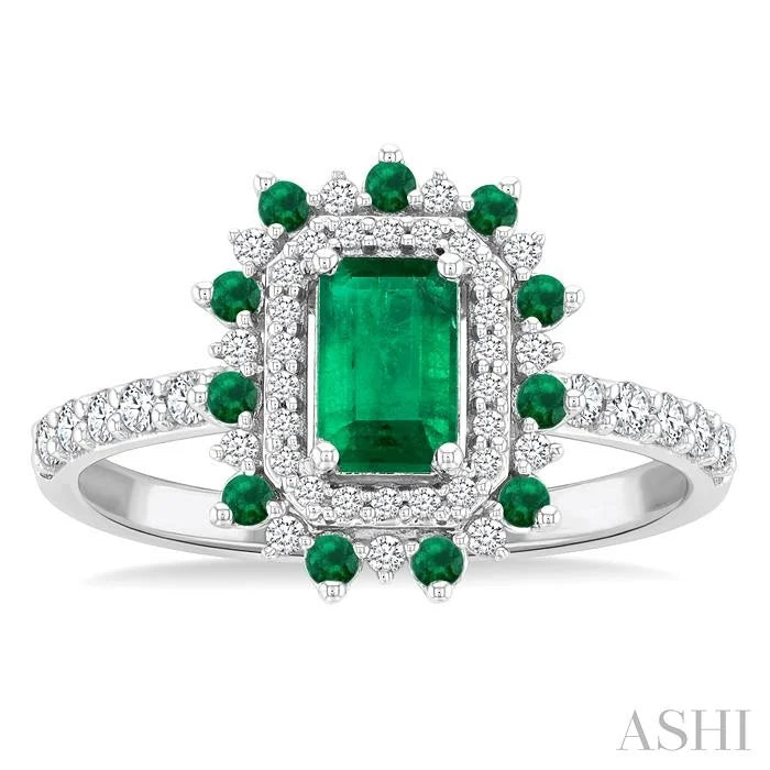 Emerald Shape Gemstone & Halo Diamond Ring