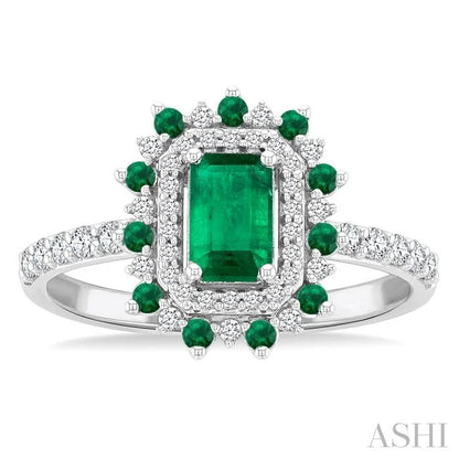 Emerald Shape Gemstone & Halo Diamond Ring