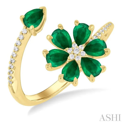 Blossom Pear Shape Gemstone & Diamond Fashion Open Ring