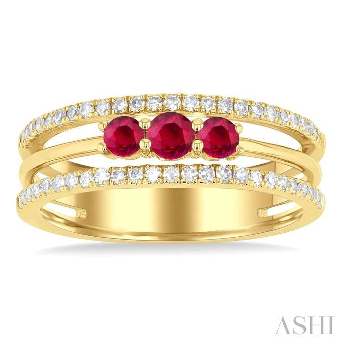 Round Shape Past Present & Future Gemstone & Diamond Layered Fashion Ring