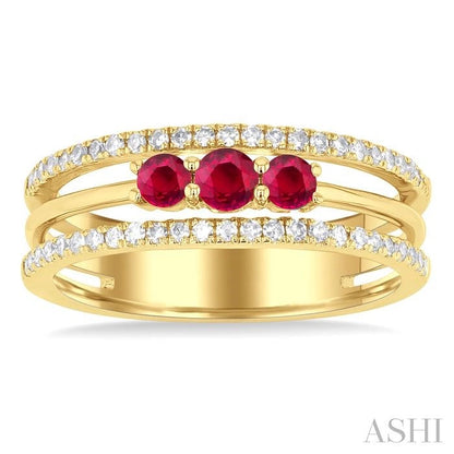 Round Shape Past Present & Future Gemstone & Diamond Layered Fashion Ring