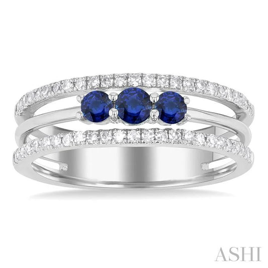 Round Shape Past Present & Future Gemstone & Diamond Layered Fashion Ring