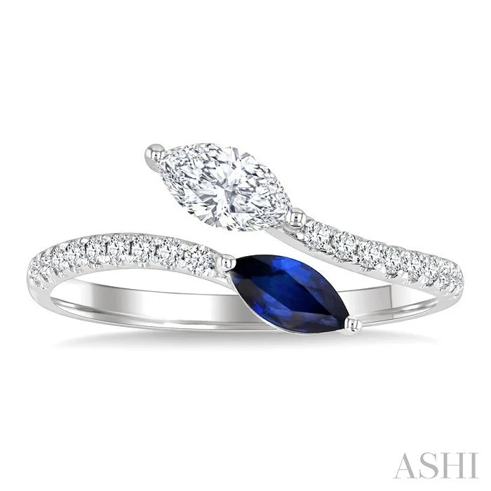 Marquise Shape Toi Et Moi Gemstone & Diamond Open Ring