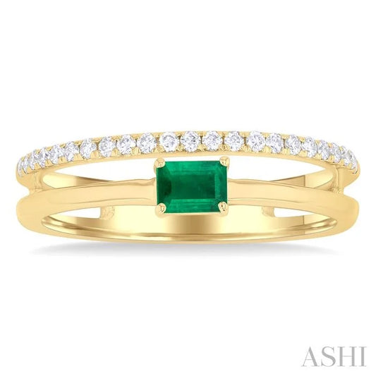 Emerald Shape East-West Gemstone & Diamond Ring