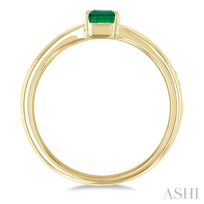 Emerald Shape East-West Gemstone & Diamond Ring