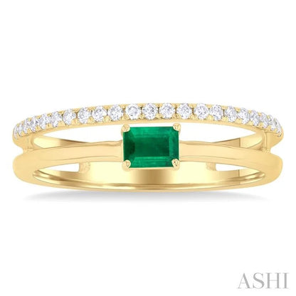 Emerald Shape East-West Gemstone & Diamond Ring
