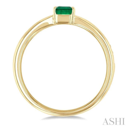 Emerald Shape East-West Gemstone & Diamond Ring
