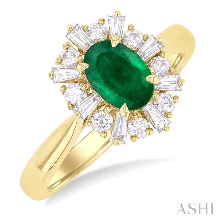 Oval Shape Gemstone & Baguette Halo Diamond Ring