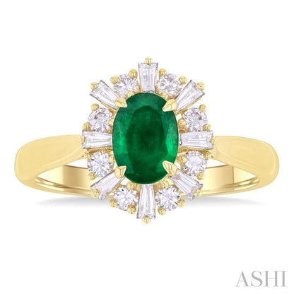 Oval Shape Gemstone & Baguette Halo Diamond Ring