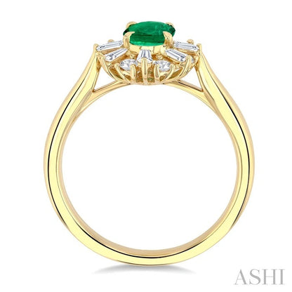 Oval Shape Gemstone & Baguette Halo Diamond Ring