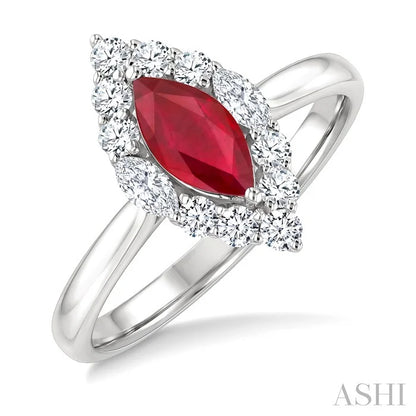 Marquise Shape Gemstone & Halo Diamond Ring