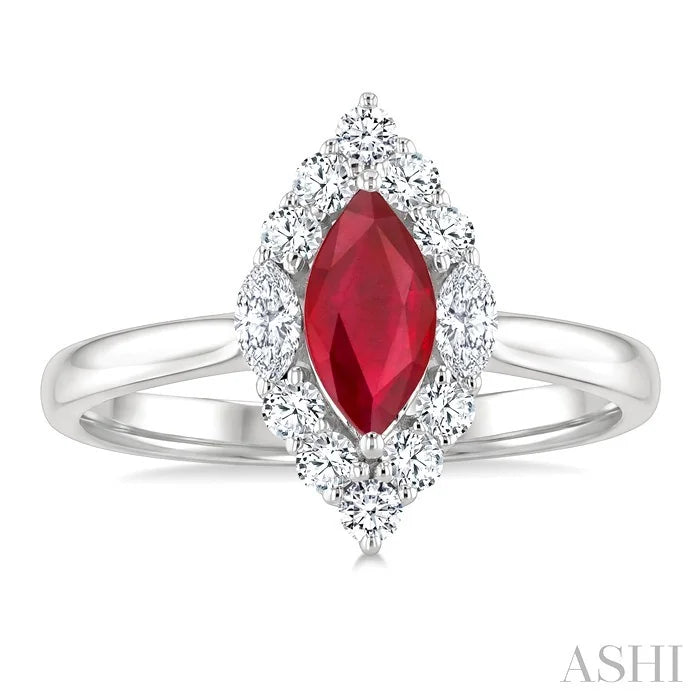 Marquise Shape Gemstone & Halo Diamond Ring