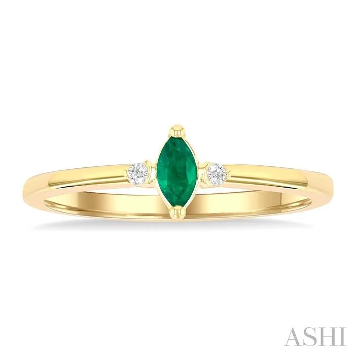 Marquise Shape Gemstone & Petite Diamond Fashion Ring