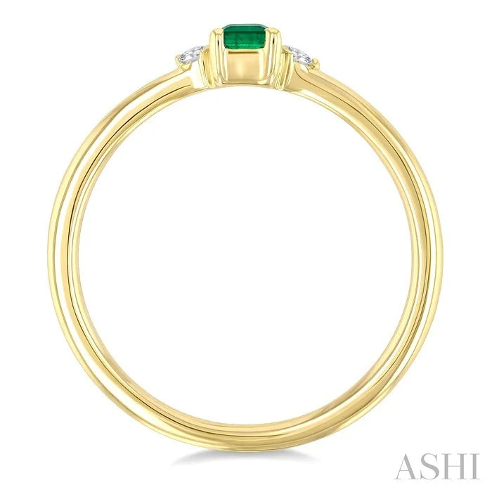 Emerald Shape Gemstone & Petite Diamond Fashion Ring