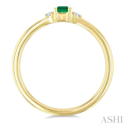 Emerald Shape Gemstone & Petite Diamond Fashion Ring