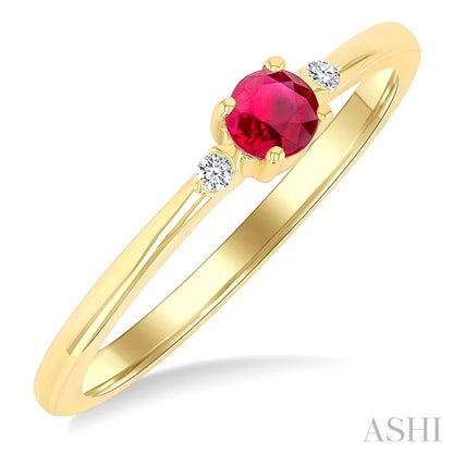 Round Shape Gemstone & Petite Diamond Fashion Ring
