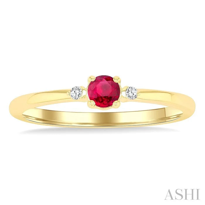 Round Shape Gemstone & Petite Diamond Fashion Ring
