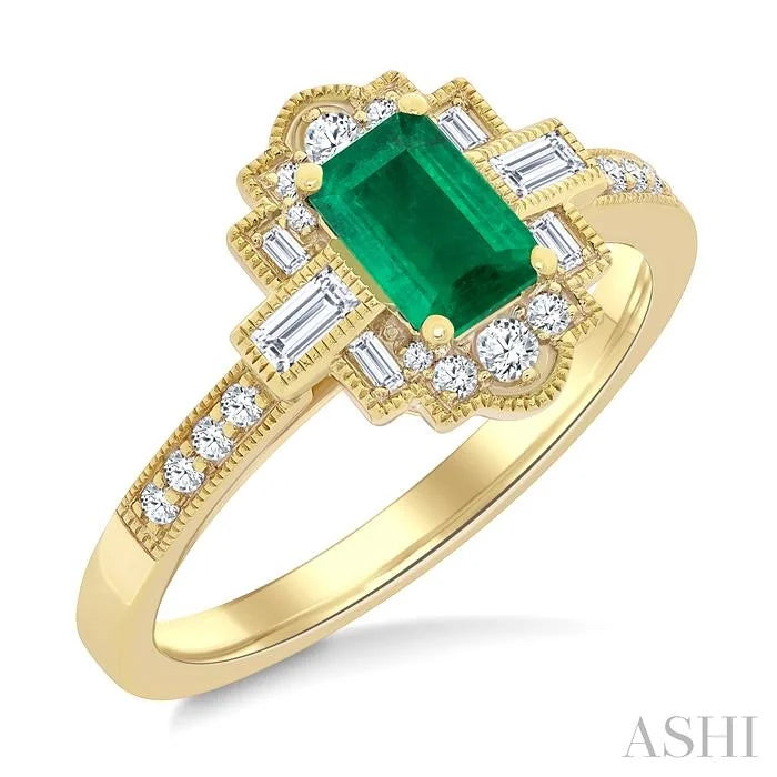 Emerald Shape Art Deco Gemstone & Diamond Fashion Ring