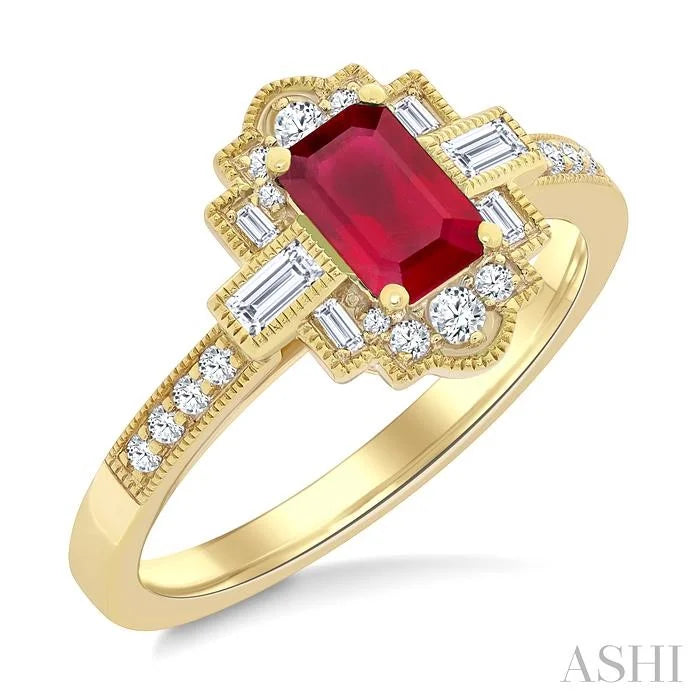 Emerald Shape Art Deco Gemstone & Diamond Fashion Ring