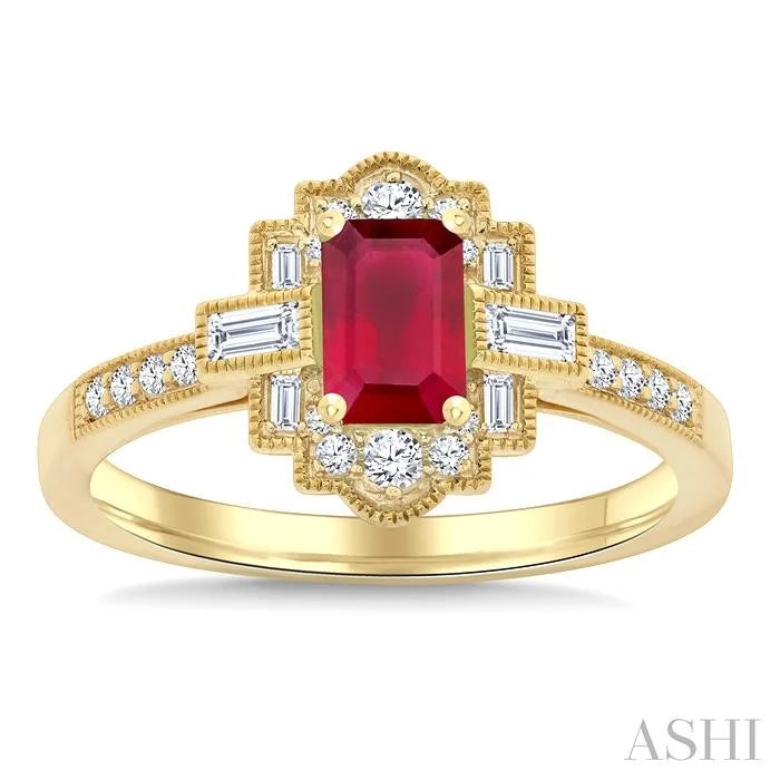 Emerald Shape Art Deco Gemstone & Diamond Fashion Ring