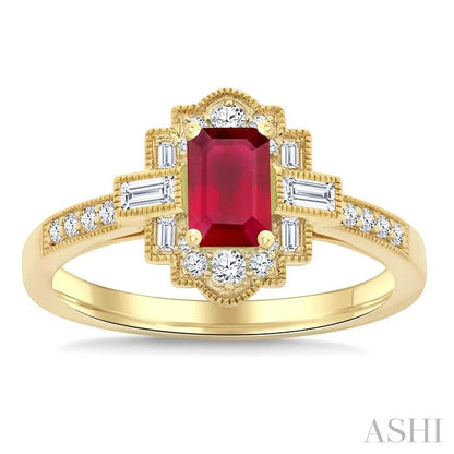 Emerald Shape Art Deco Gemstone & Diamond Fashion Ring