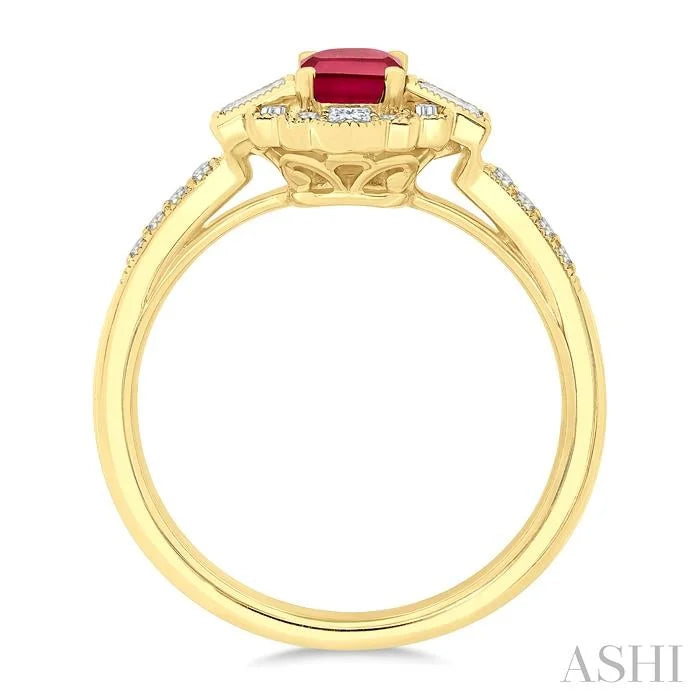 Emerald Shape Art Deco Gemstone & Diamond Fashion Ring