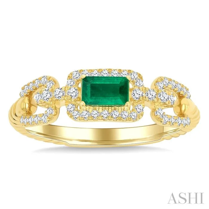 Emerald Shape Gemstone & Diamond Fashion Ring