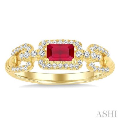 Emerald Shape Gemstone & Diamond Fashion Ring