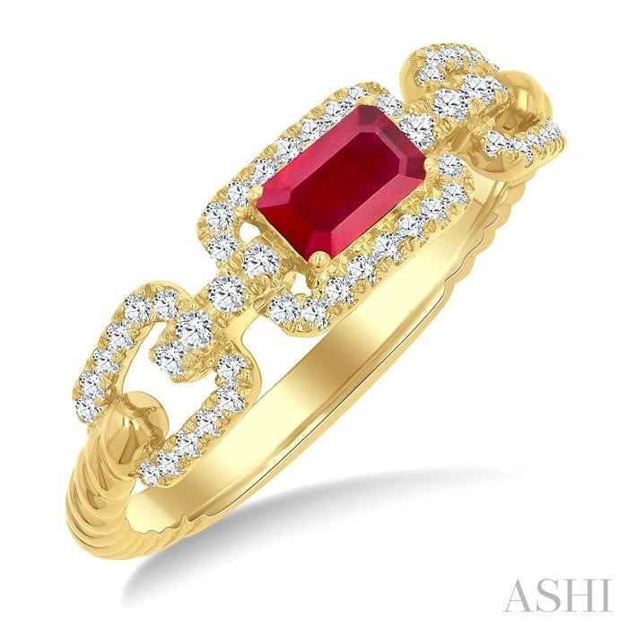 Emerald Shape Gemstone & Diamond Fashion Ring