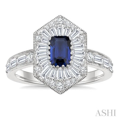 Emerald Shape Art Deco Gemstone & Halo Diamond Fashion Ring