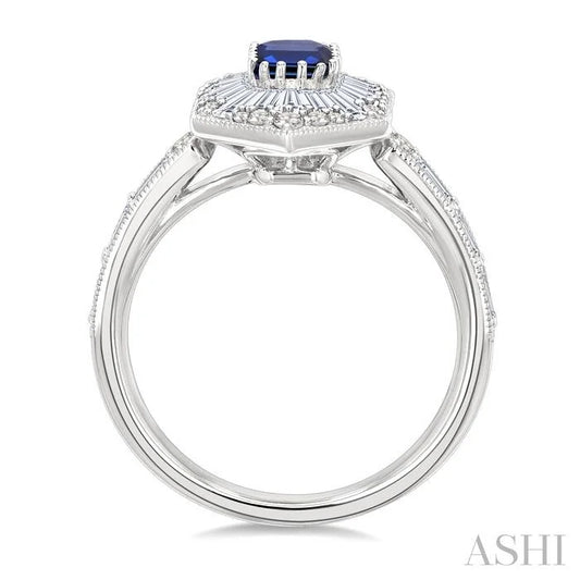Emerald Shape Art Deco Gemstone & Halo Diamond Fashion Ring