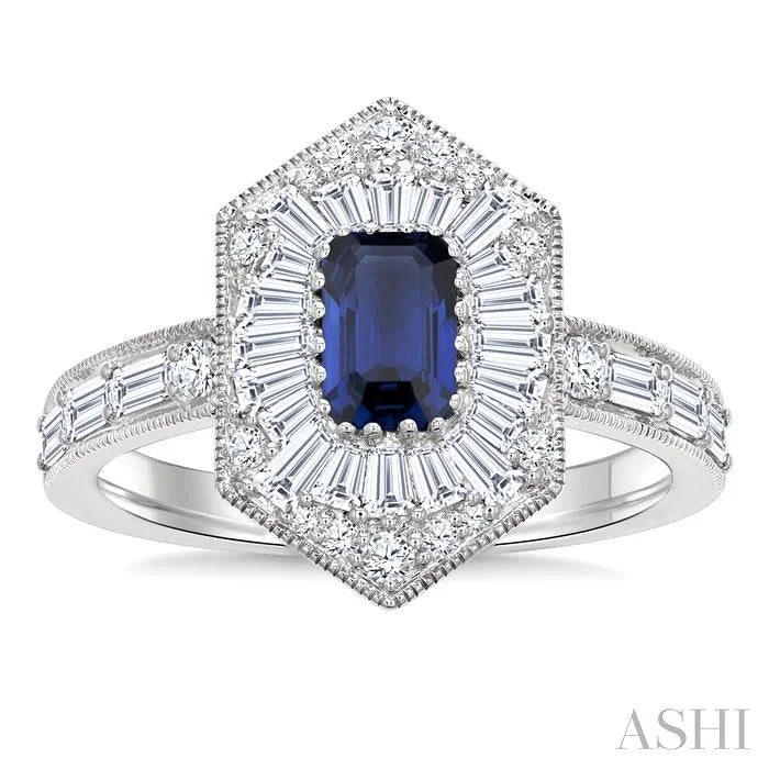 Emerald Shape Art Deco Gemstone & Halo Diamond Fashion Ring