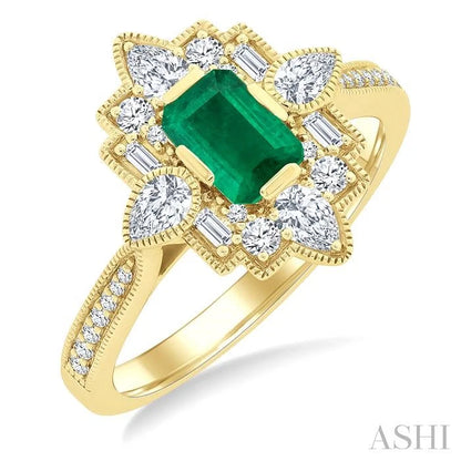 Emerald Shape Art Deco Gemstone & Diamond Fashion Ring