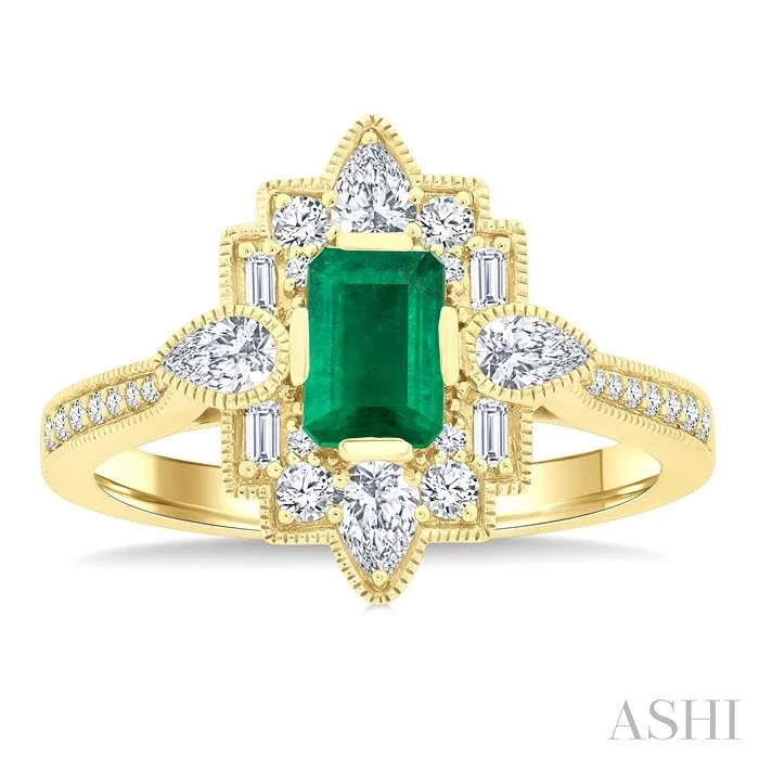Emerald Shape Art Deco Gemstone & Diamond Fashion Ring