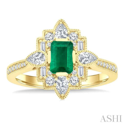 Emerald Shape Art Deco Gemstone & Diamond Fashion Ring