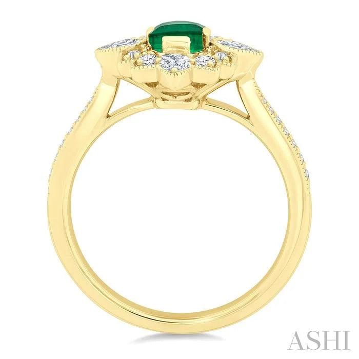 Emerald Shape Art Deco Gemstone & Diamond Fashion Ring