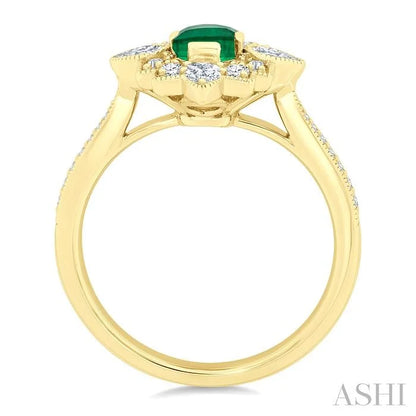 Emerald Shape Art Deco Gemstone & Diamond Fashion Ring