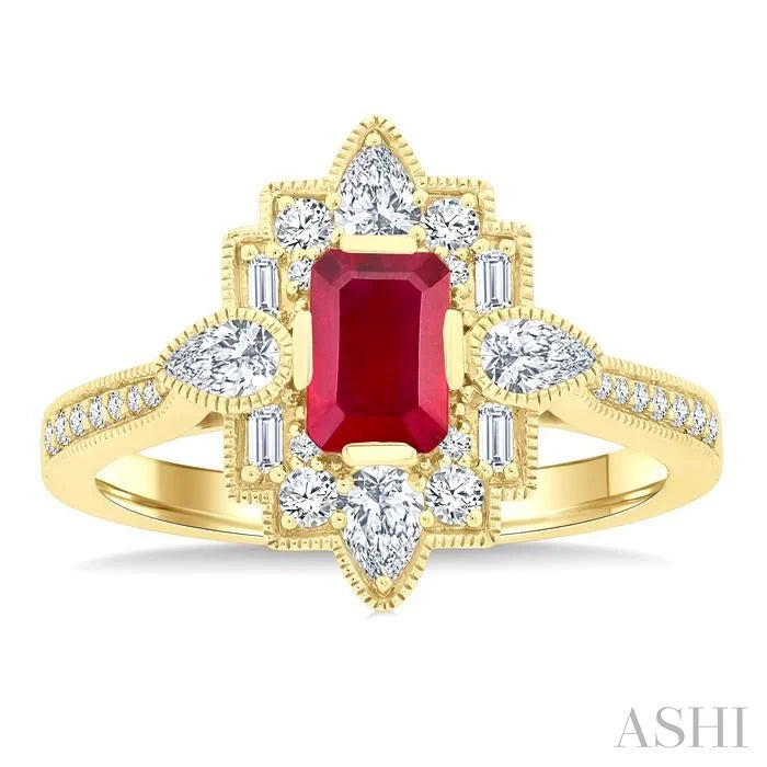 Emerald Shape Art Deco Gemstone & Diamond Fashion Ring