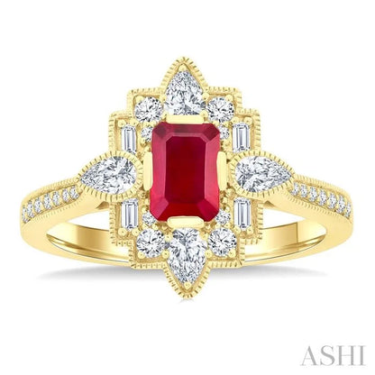 Emerald Shape Art Deco Gemstone & Diamond Fashion Ring