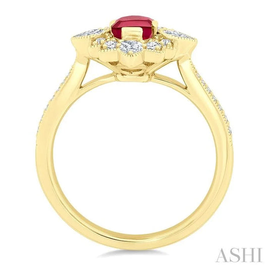 Emerald Shape Art Deco Gemstone & Diamond Fashion Ring