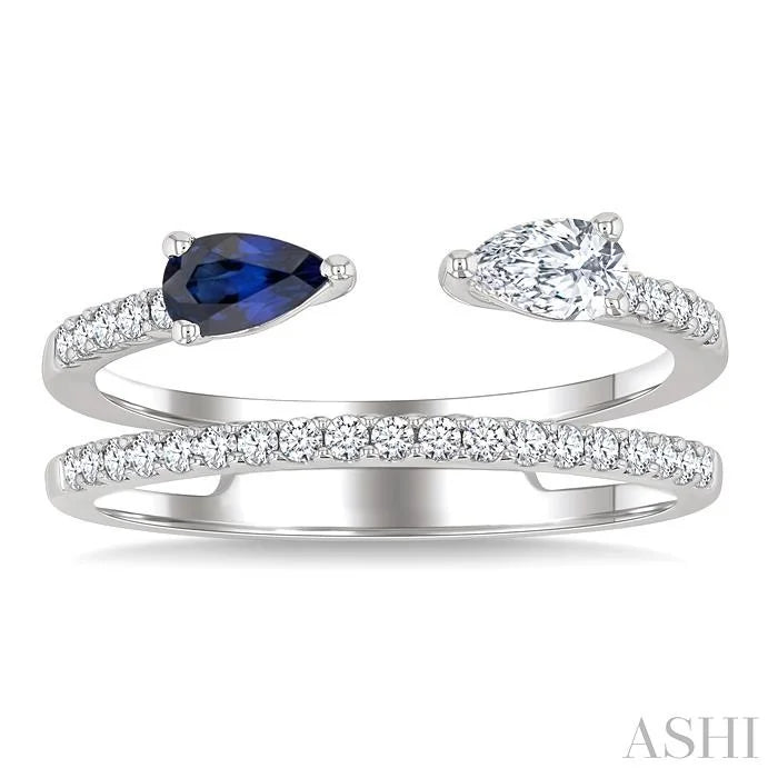 Pear Shape East-West Gemstone & Diamond Fashion Ring