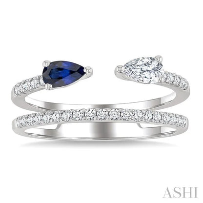 Pear Shape East-West Gemstone & Diamond Fashion Ring