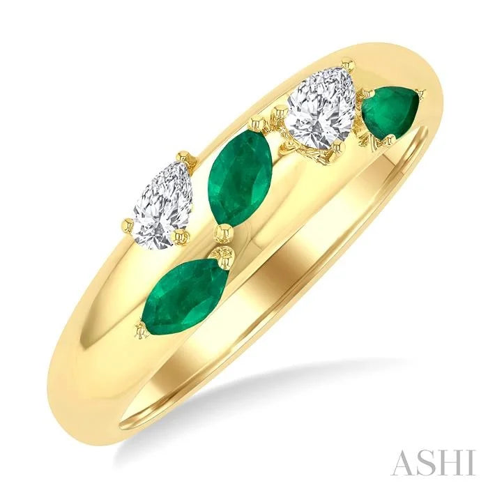 Marquise Shape Gemstone & Diamond Fashion Band