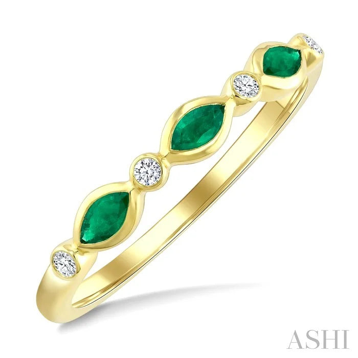 Marquise Shape Bezel Gemstone & Diamond Fashion Band