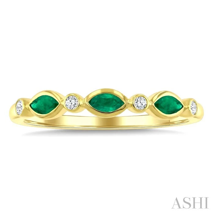 Marquise Shape Bezel Gemstone & Diamond Fashion Band